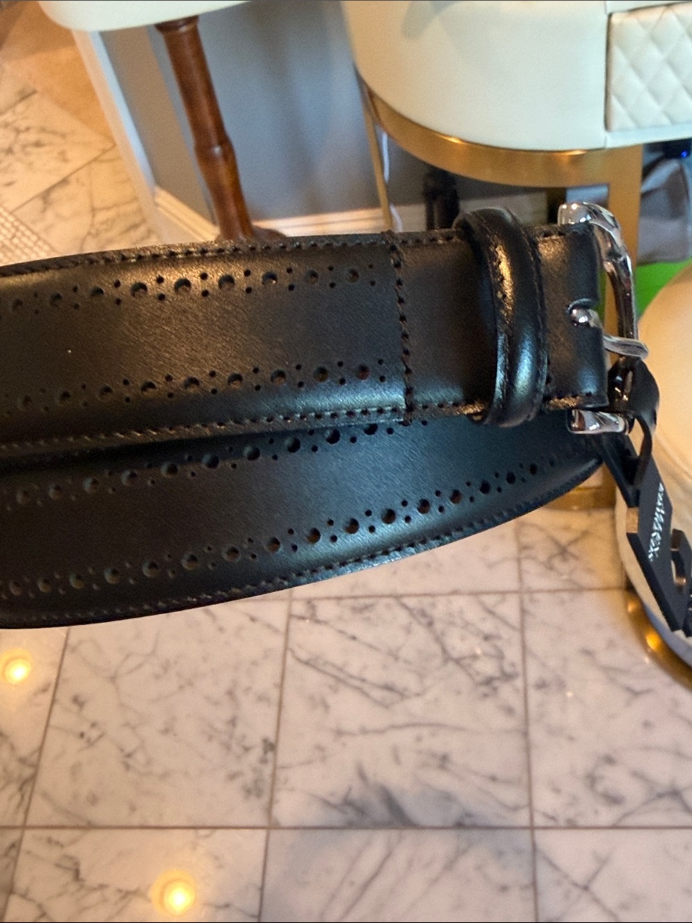 Allen Edmonds Black Leather Men's Belt with Polished Silver Buckle - Picture 4 of 5